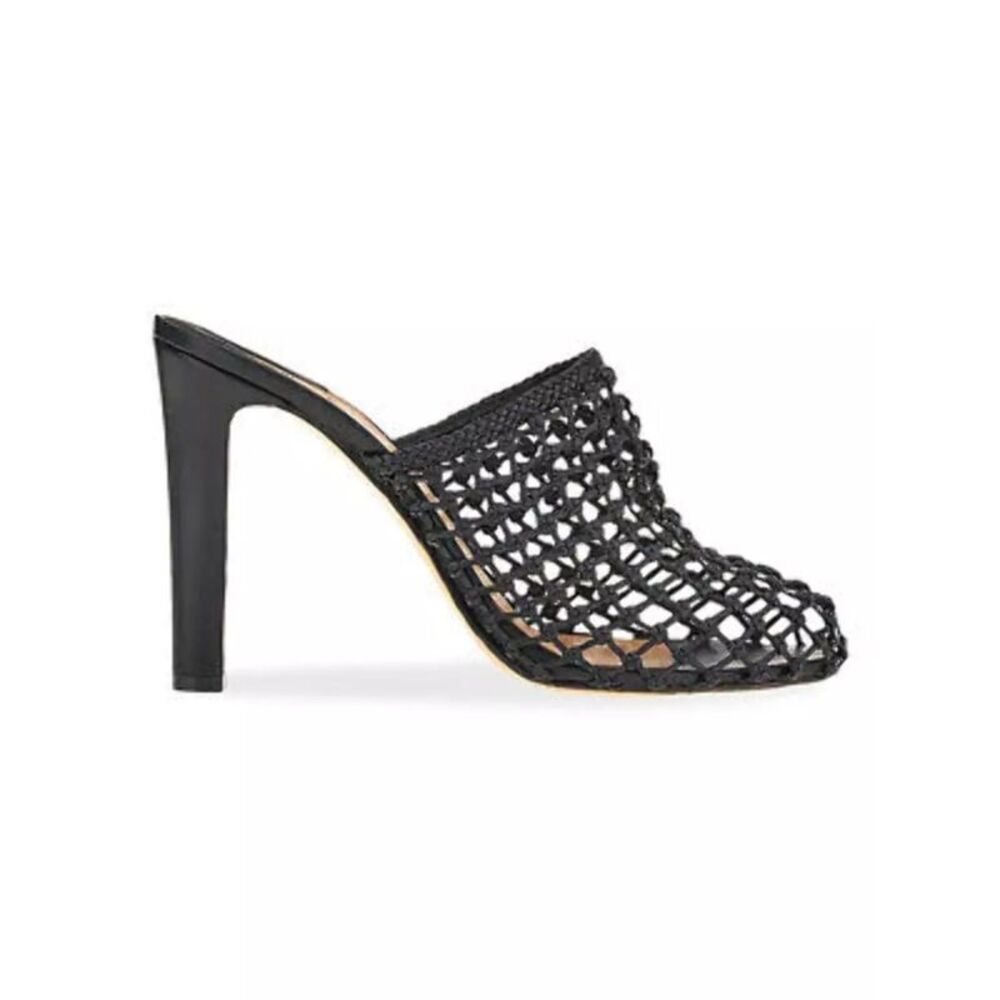 SALVATORE FERRAGAMO Womens Black Caged Upper Slip On Heeled Mules Shoes 7